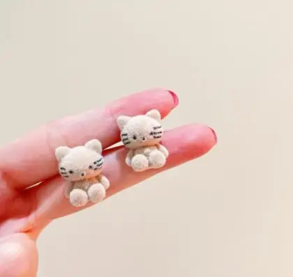 White kitten earrings